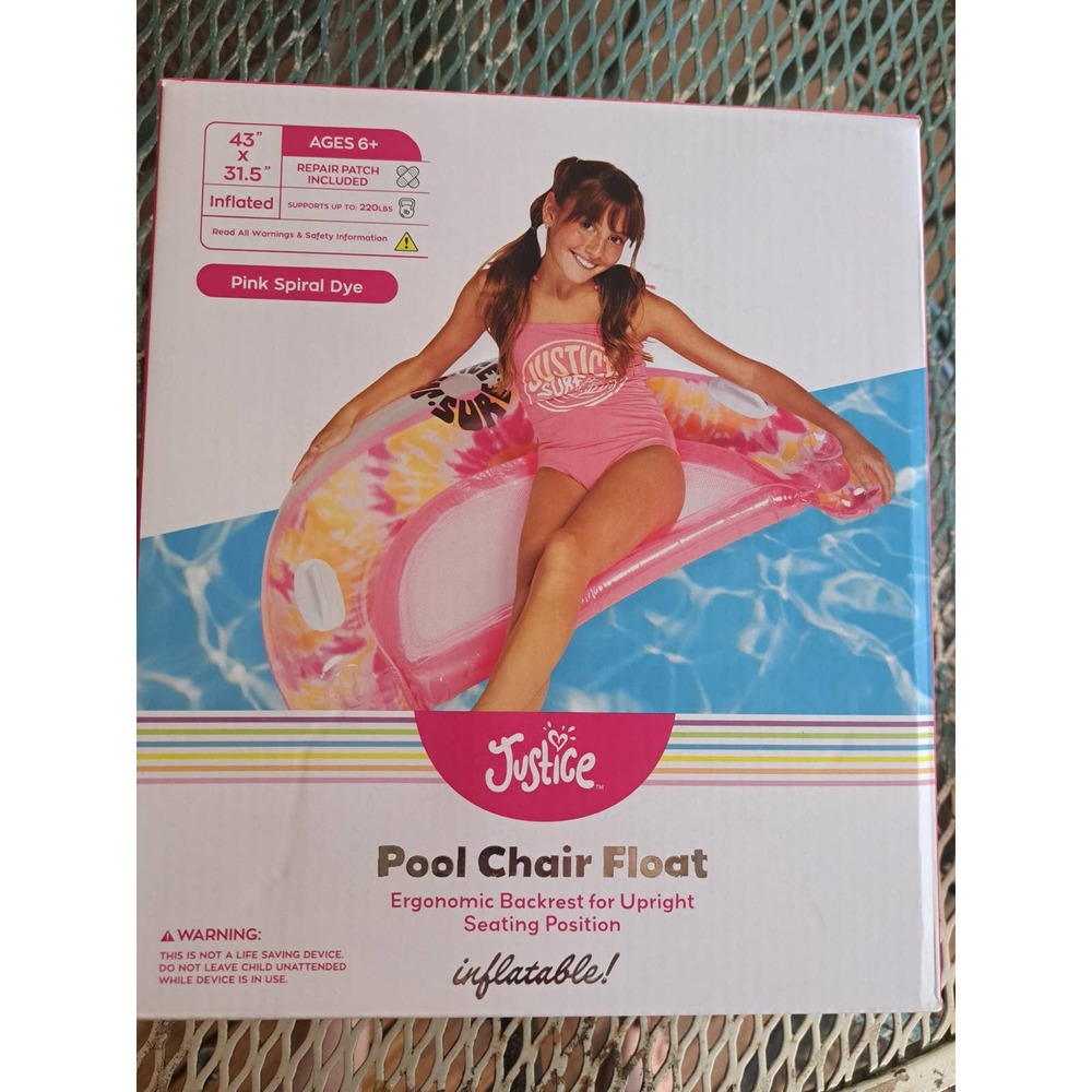 Justice Pool Float Lounge Chair Inflatable Back Rest Chair Float Swim 43"x31.5"